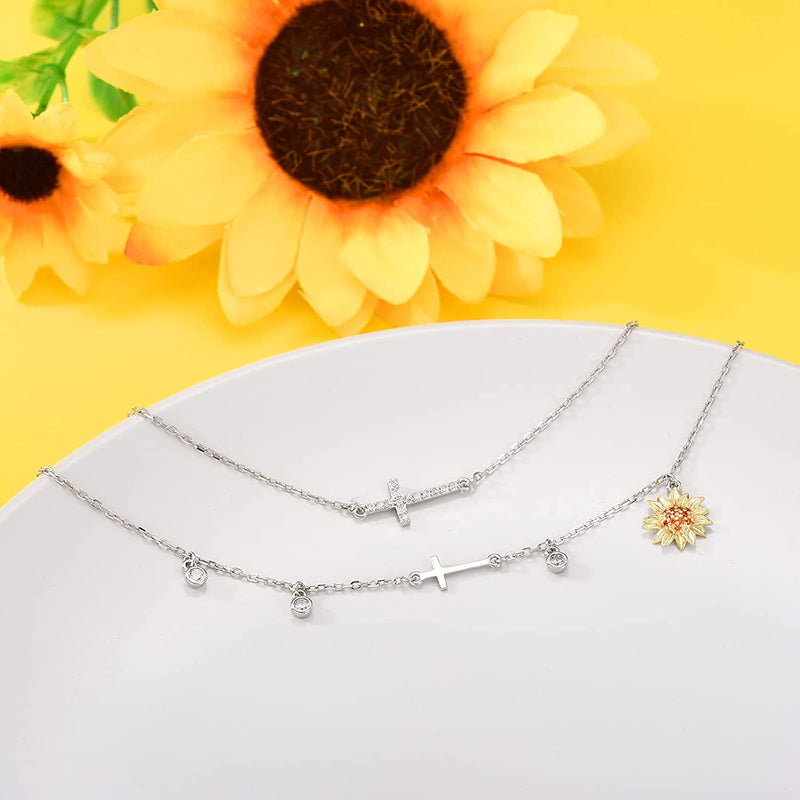 Sunflower Corss Sterling Silver Anklet