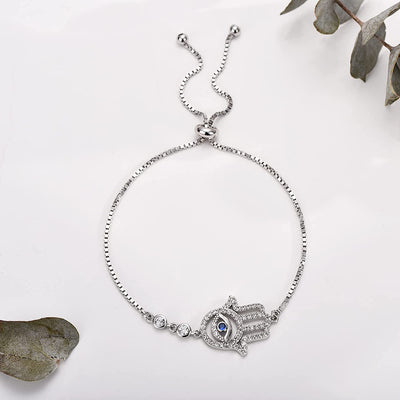 Hamsa Hand Evil Eye Sterling Silver Bracelet