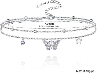 Butterfly Layered Sterling Silver Anklets Bracelet