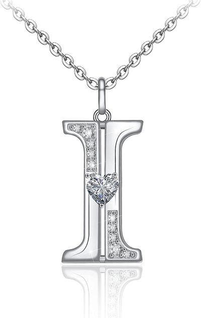 Initial Letter Heart Cubic Zirconia Sterling Silver Necklace