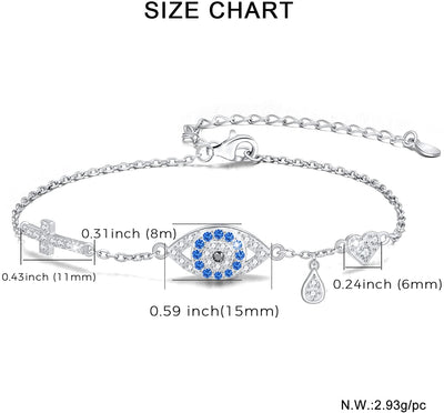 Evil Eye Cross Sterling Silver Bracelet