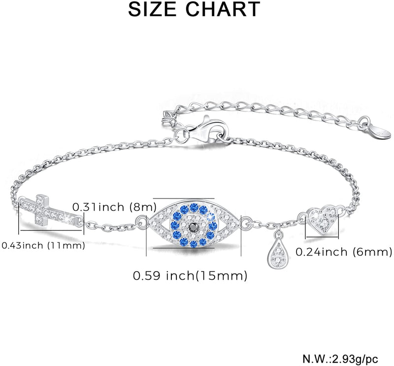 Evil Eye Cross Sterling Silver Bracelet