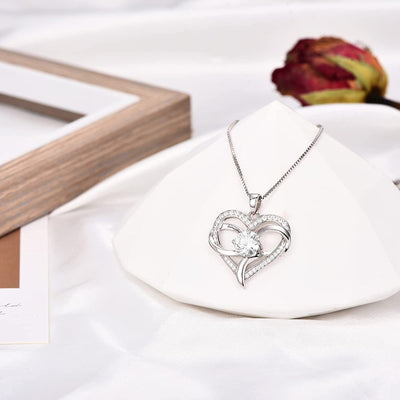 Ribbon Love Heart Sterling Silver Necklaces