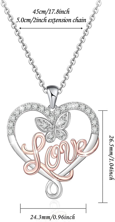 Love Heart Butterfly Sterling Silver Necklace