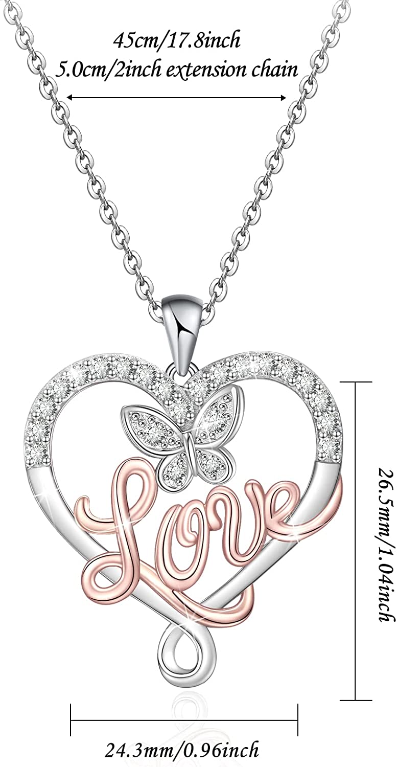 Love Heart Butterfly Sterling Silver Necklace