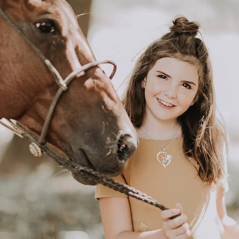 Horse And Girls Heart Sterling Silver Necklace