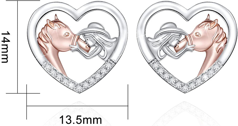 Heart Horse And Girls Sterling Silver Earring