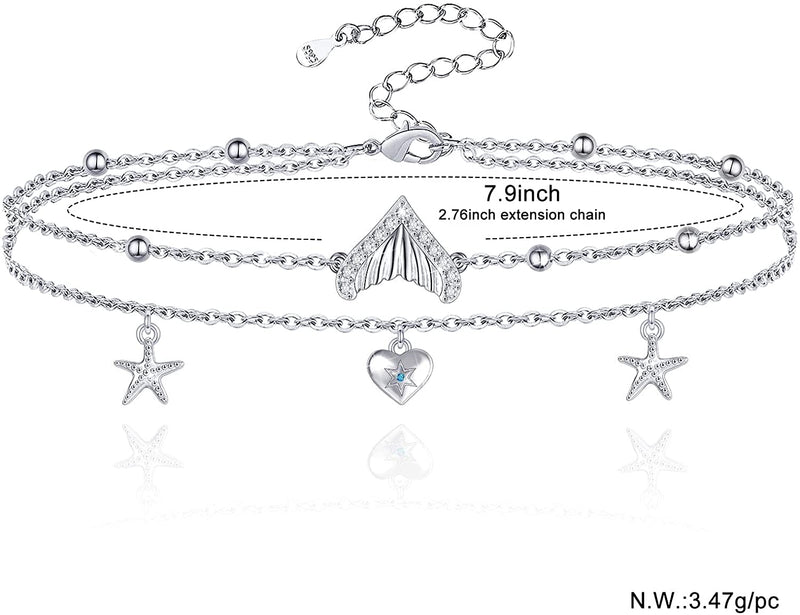 Dolphin Starfish Sterling Silver Anklet