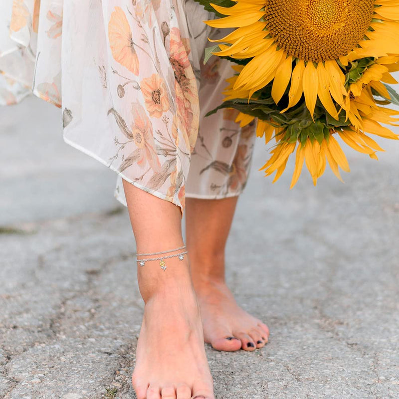 Sunflower Butterfly Sterling Silver Anklet