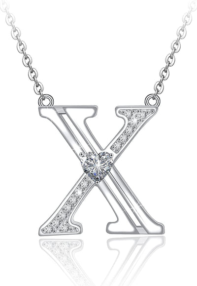 Initial Letter Heart Cubic Zirconia Sterling Silver Necklace