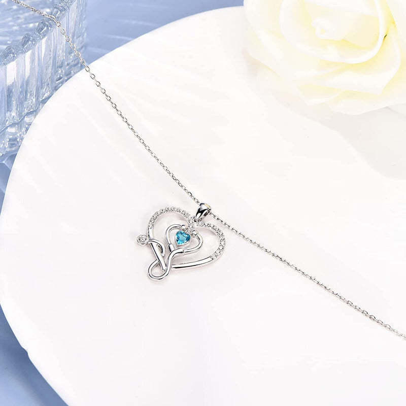 Double Heart Stethoscope Sterling Silver Necklace