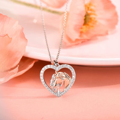 Girl Hugs Horse Heart Sterling Silver Necklace