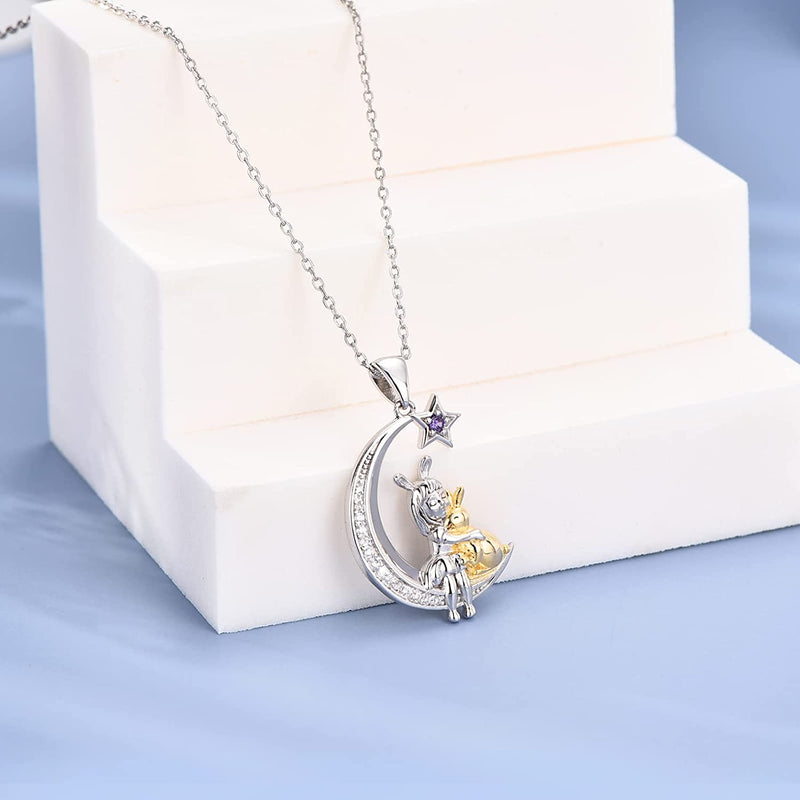 Bunny And Girl Moon Sterling Silver Necklace