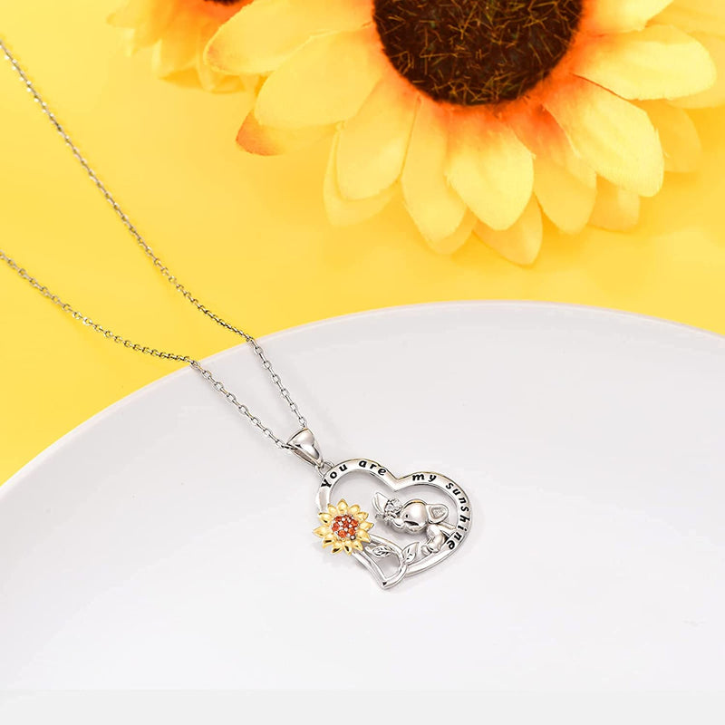 Lucky Elephant Sunflower Sterling Silver Necklace