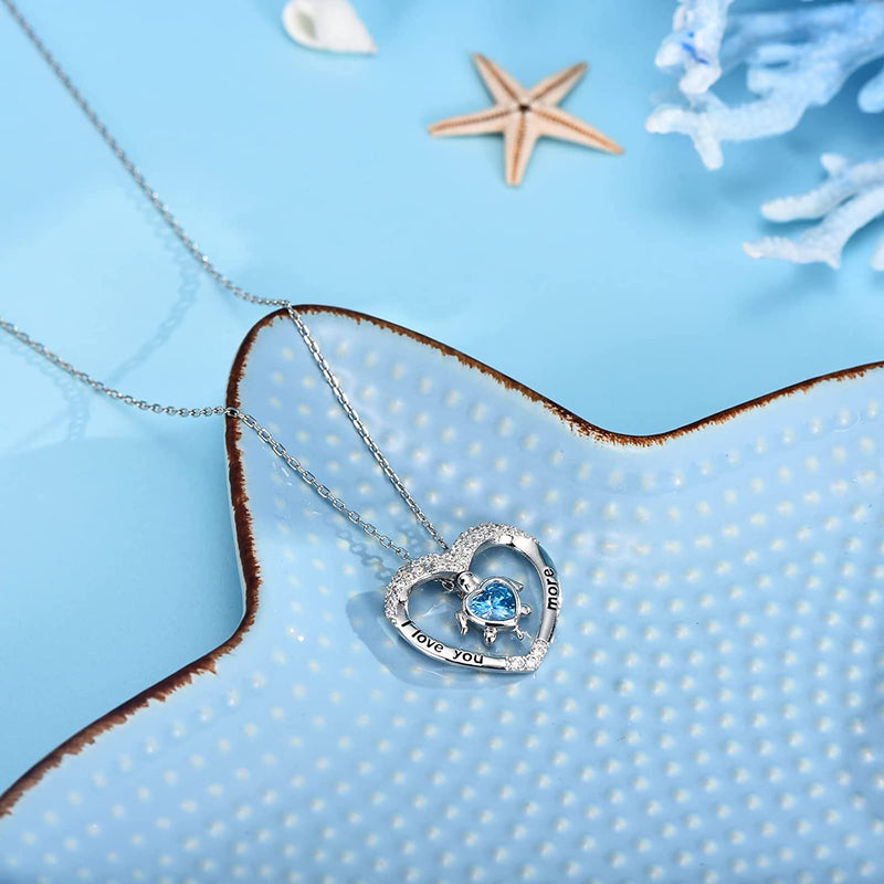 Sea Turtle Love Heart Sterling Sliver Necklace