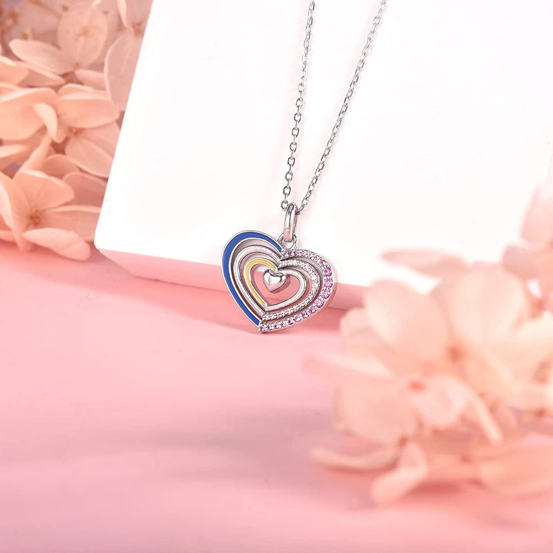 Rainbow Colorful Heart Sterling Silver Necklace