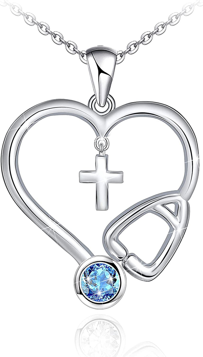 Stethoscope Cross Heart Sterling Silver Necklace