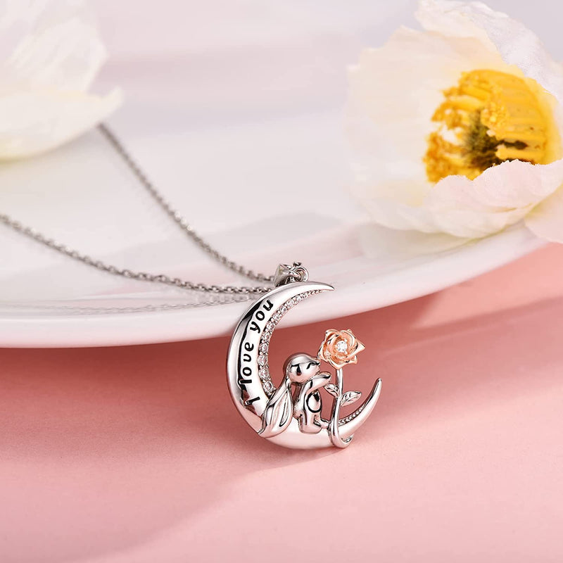 Rabbit On Moon Sterling Silver Necklace