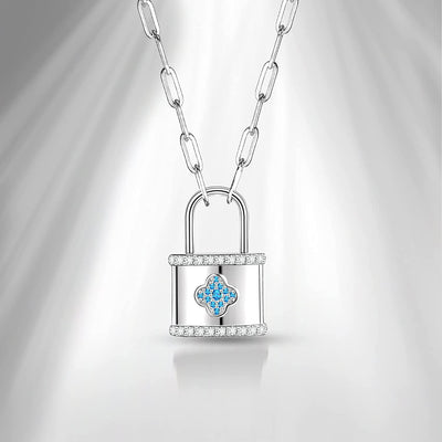 Locket With Blue Clover Sterling Silver Necklace