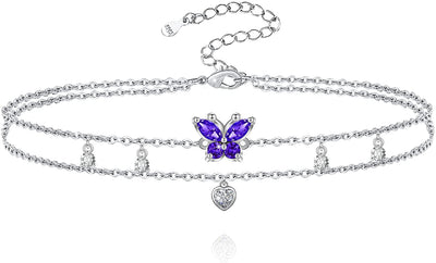 Double Layered Butterflies Sterling Silver Anklet