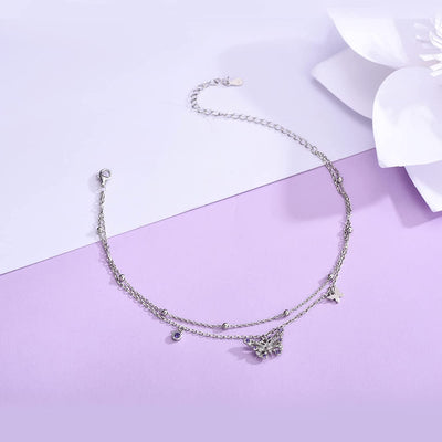 Butterfly Layered Sterling Silver Anklets Bracelet