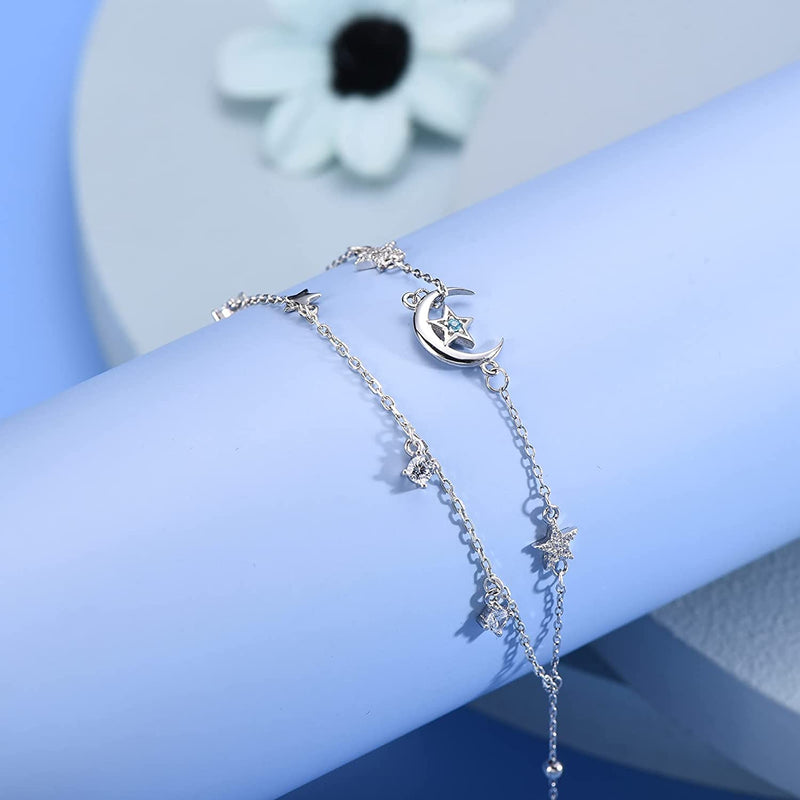 Moon And Star Sterling Silver Anklet