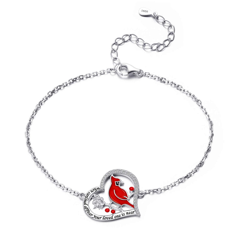 DISTANCE Red Cardinal Bird Heart Pendant Bracelet