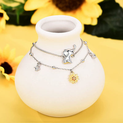 Sunflower Elephant Sterling Silver Anklet