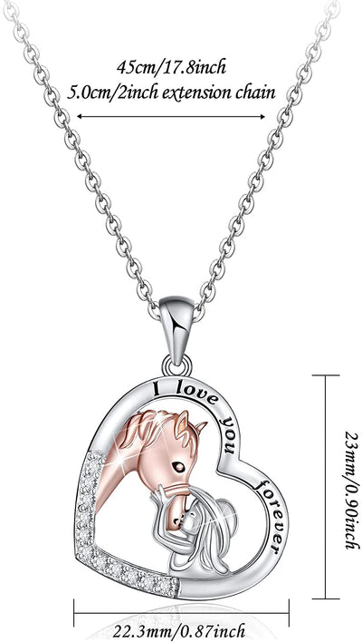 Lucky Horse And Girls Love Heart Sterling Silver Necklace