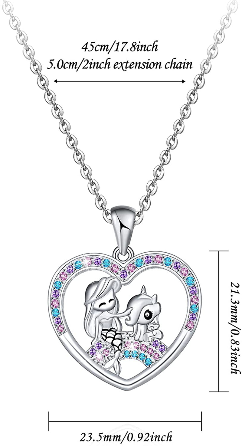 Mermaid And Unicorn Sterling Silver Necklace