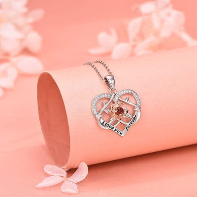 Double Heart Rose Sterling Silver Necklace