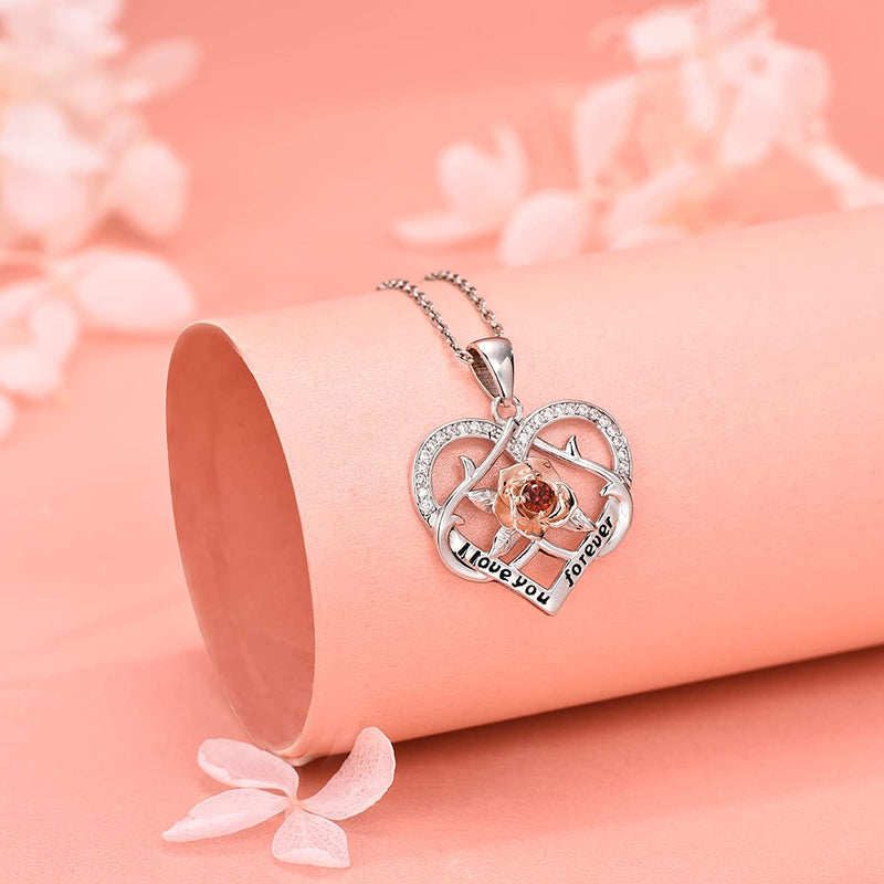 Double Heart Rose Sterling Silver Necklace