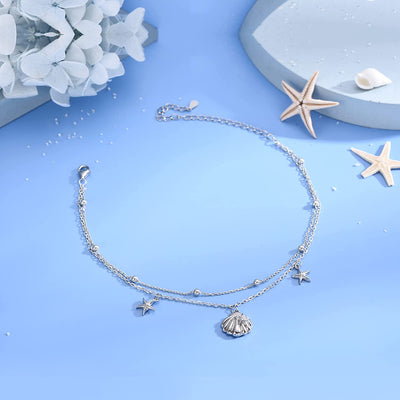 Starfish Shell Sterling Silver Anklet