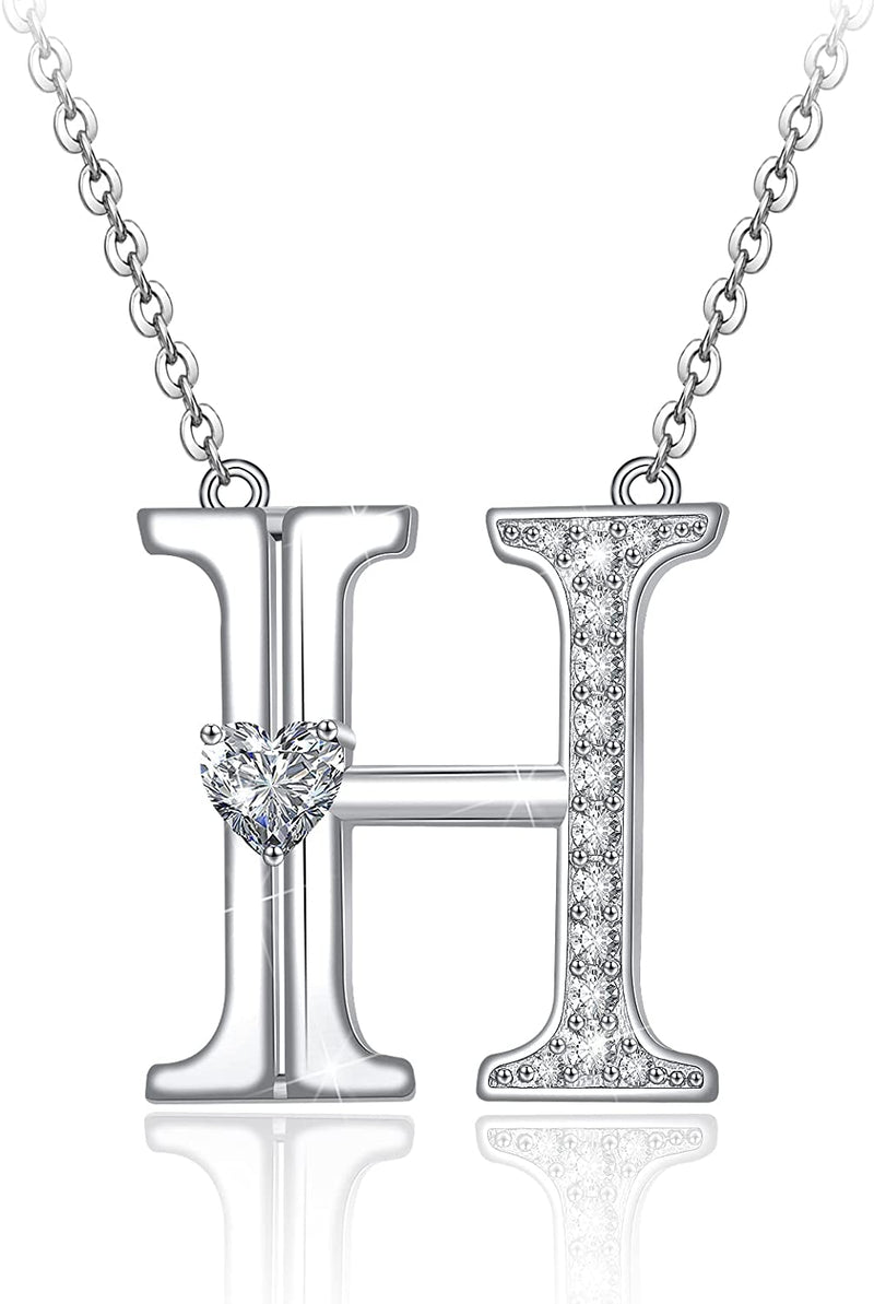 Initial Letter Heart Cubic Zirconia Sterling Silver Necklace