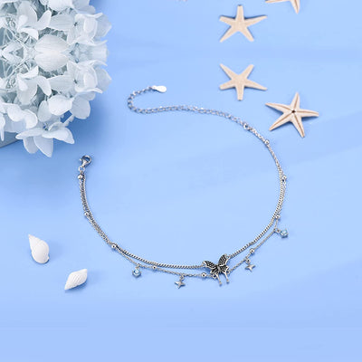 Butterfly Layered Sterling Silver Anklet Bracelet