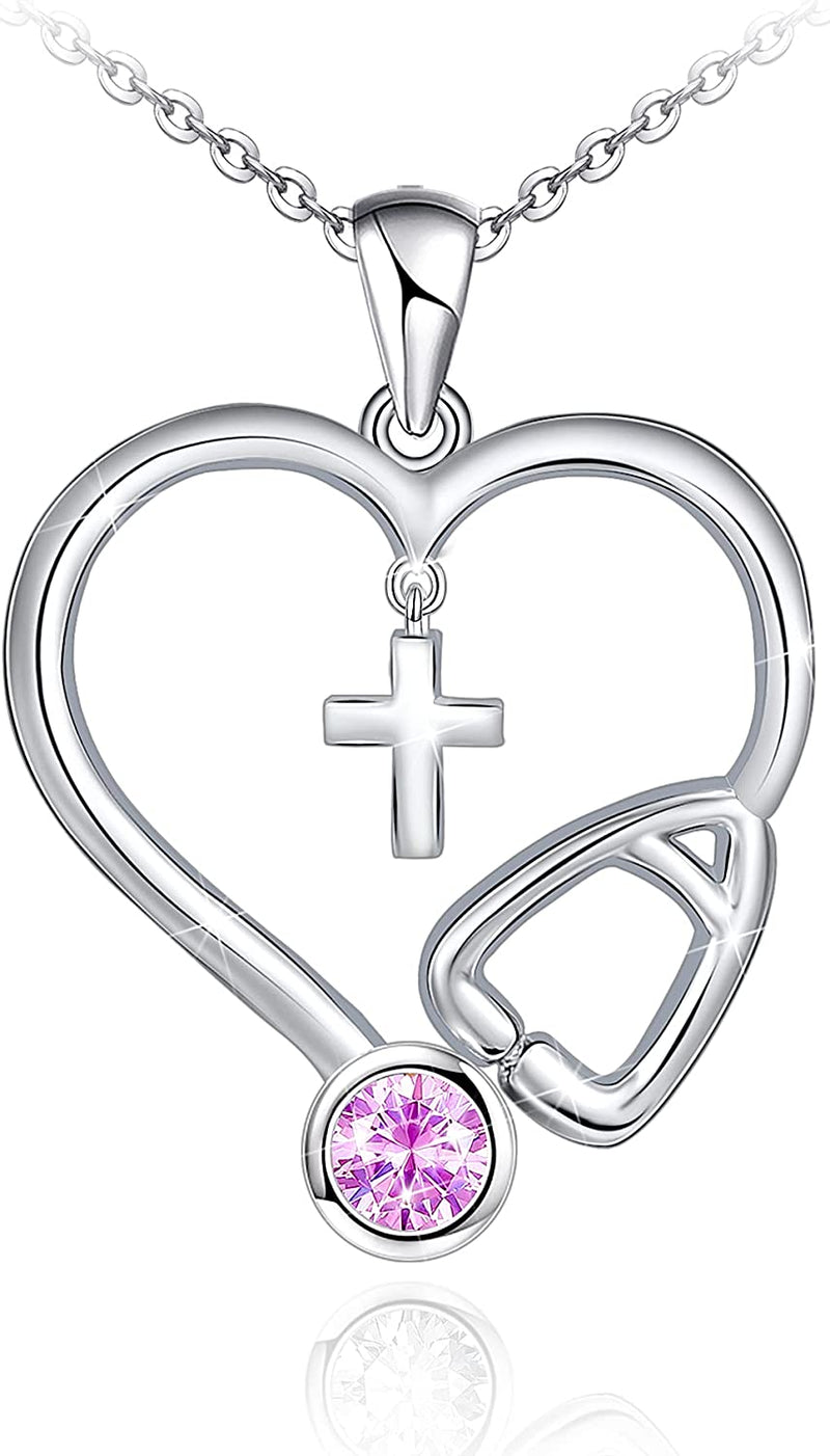 Stethoscope Cross Heart Sterling Silver Necklace