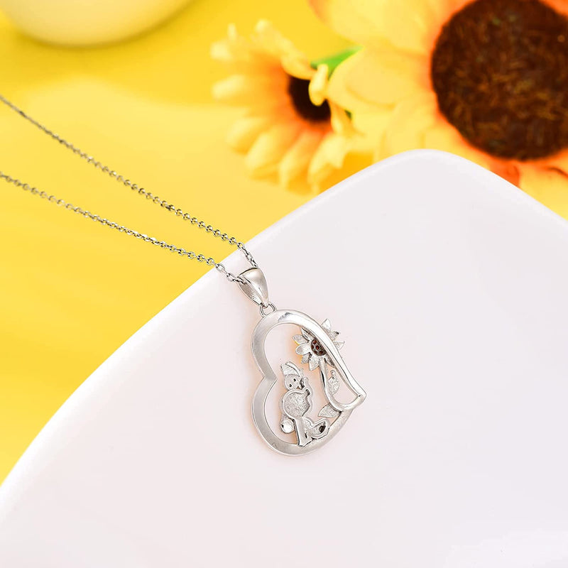 Lucky Elephant Sunflower Sterling Silver Necklace