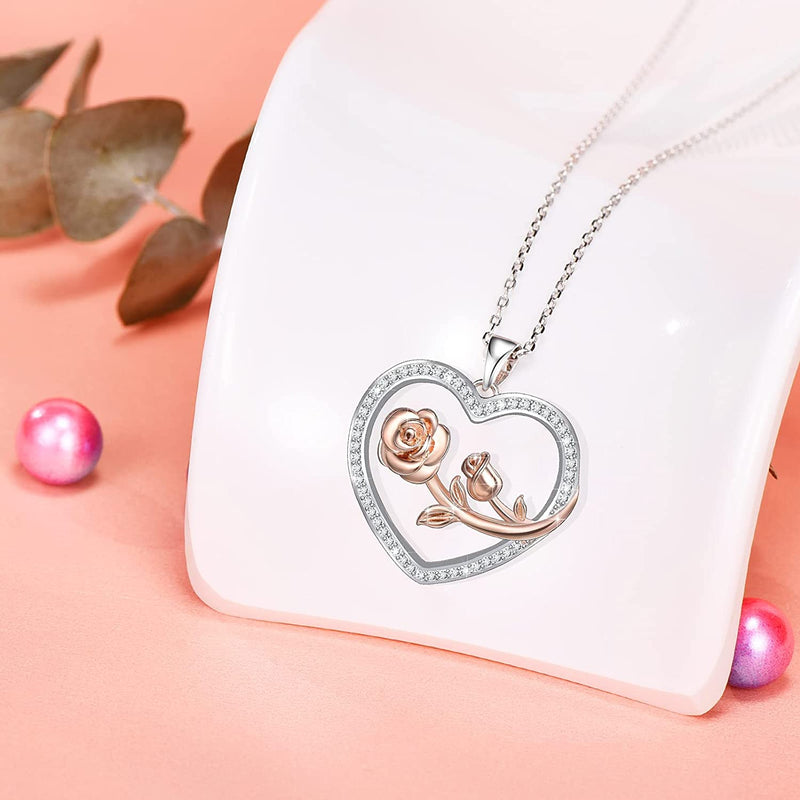 Heart Rose Sterling Silver Necklace
