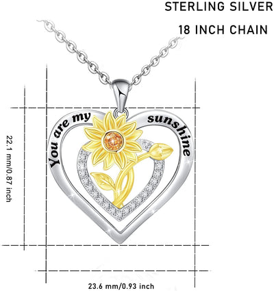 Sunflower Double Heart Sterling Silver Necklace