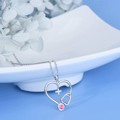 Stethoscope Cross Heart Sterling Silver Necklace