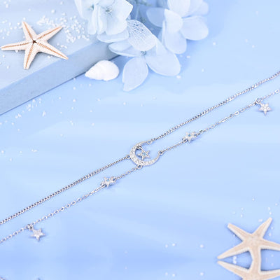 Moon and Star Sterling Silver Anklet