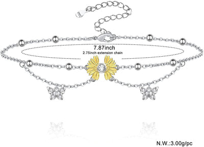 Sunflower Butterfly Sterling Silver Anklet