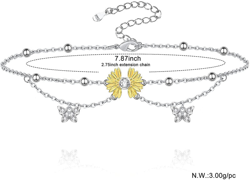 Sunflower Butterfly Sterling Silver Anklet