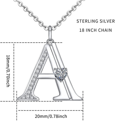 Initial Letter Heart Cubic Zirconia Sterling Silver Necklace