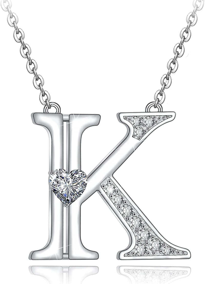 Initial Letter Heart Cubic Zirconia Sterling Silver Necklace