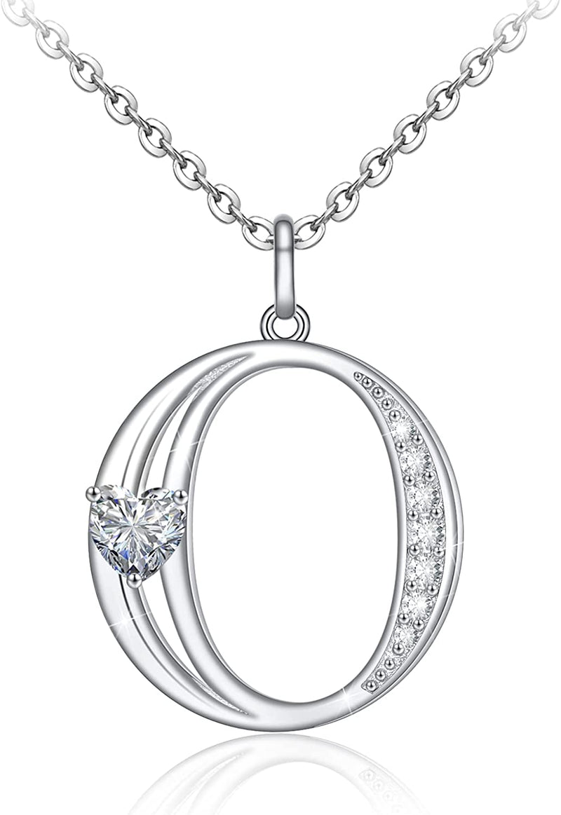 Initial Letter Heart Cubic Zirconia Sterling Silver Necklace