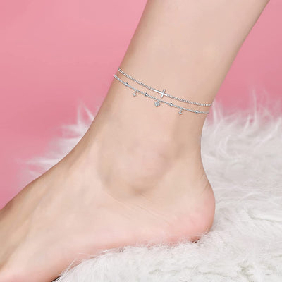 Cross Heart Sterling Silver Anklet