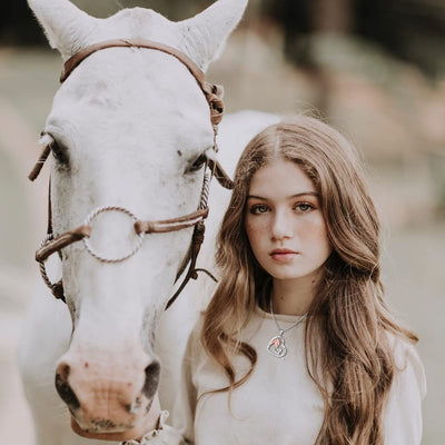 Lucky Horse And Girls Love Heart Sterling Silver Necklace