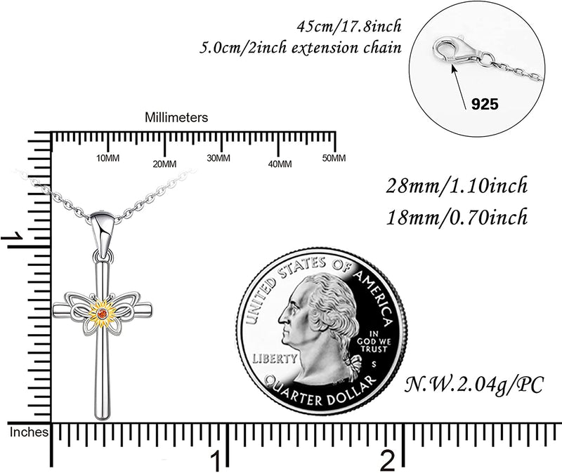 Butterfly Sunflower Cross Sterling Silver Necklace
