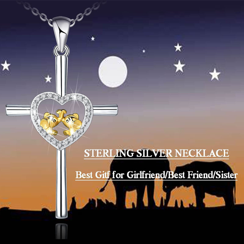 Cross Heart Elephant Friendship Sterling Silver Necklace